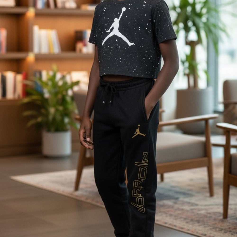Jordan Kids Black Joggers with Gold Logo